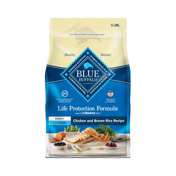 Blue Buffalo Life Protection Formula Adult Dry Dog Food, Helps Build and Maintain Strong Muscles, Made with Natural Ingredients, Chicken & Brown Rice Recipe, 5-lb. Bag