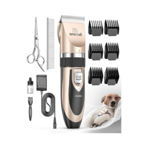 oneisall Dog Clipper Low Noise, Dog Grooming Kit with Rechargeable, Dog Shaver Cordless Electric Quiet Hair Clipper Set for Dog Cats Pets（Gold）