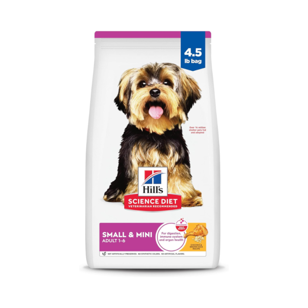 Hill's Science Diet Small & Mini, Adult 1-6, Small & Mini Breeds Premium Nutrition, Dry Dog Food, Chicken & Brown Rice, 4.5 lb Bag