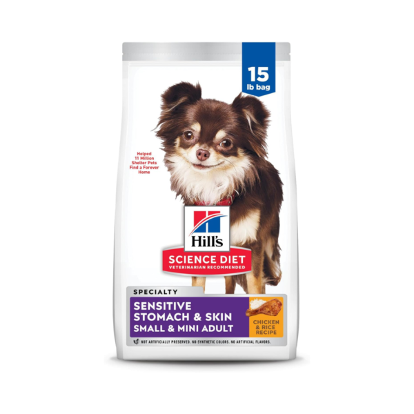 Hill's Science Diet Sensitive Stomach & Skin, Adult 1-6, Small & Mini Breeds Stomach & Skin Sensitivity Support, Dry Dog Food, Chicken Recipe, 15 lb Bag