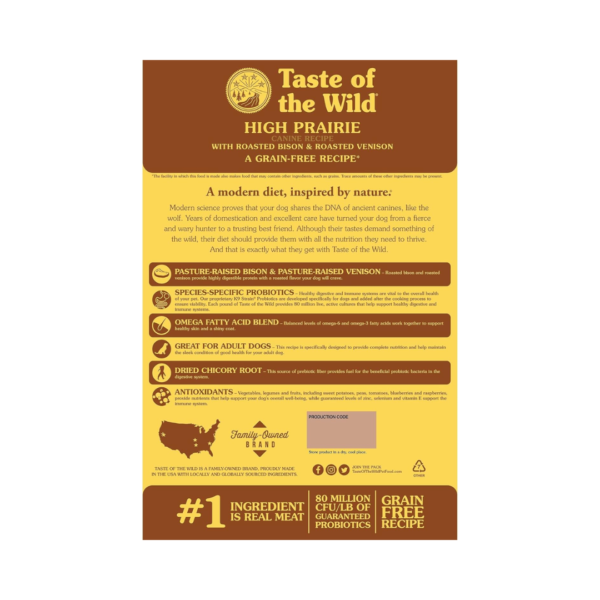 Taste of the Wild High Prairie Canine Grain-Free Recipe with Roasted Bison and Venison Adult Dry Dog Food, Made with High Protein from Real Meat and Guaranteed Nutrients and Probiotics 28lb - Image 2