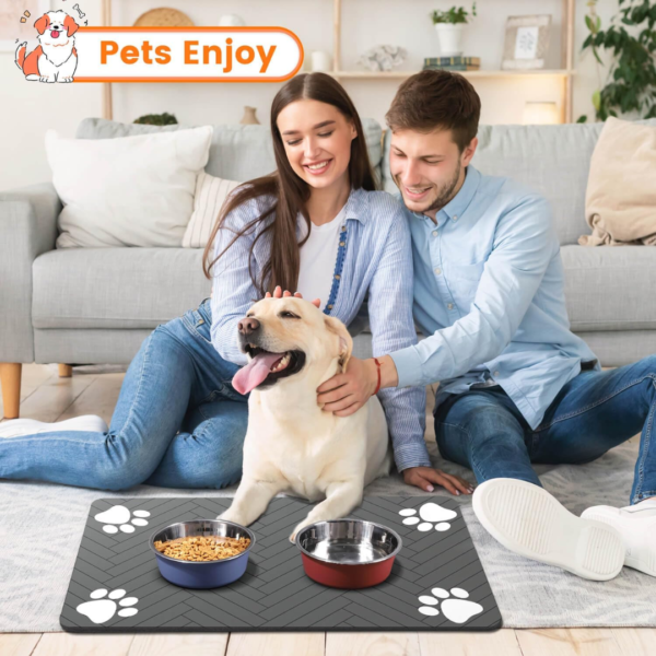 Pet Feeding Mat-Absorbent Pet Placemat for Food and Water Bowl, with Waterproof Rubber Backing, Quick Dry Water Dispenser Mat for Dog and Cat (12"x20", Striped Dark Gray) - Image 7